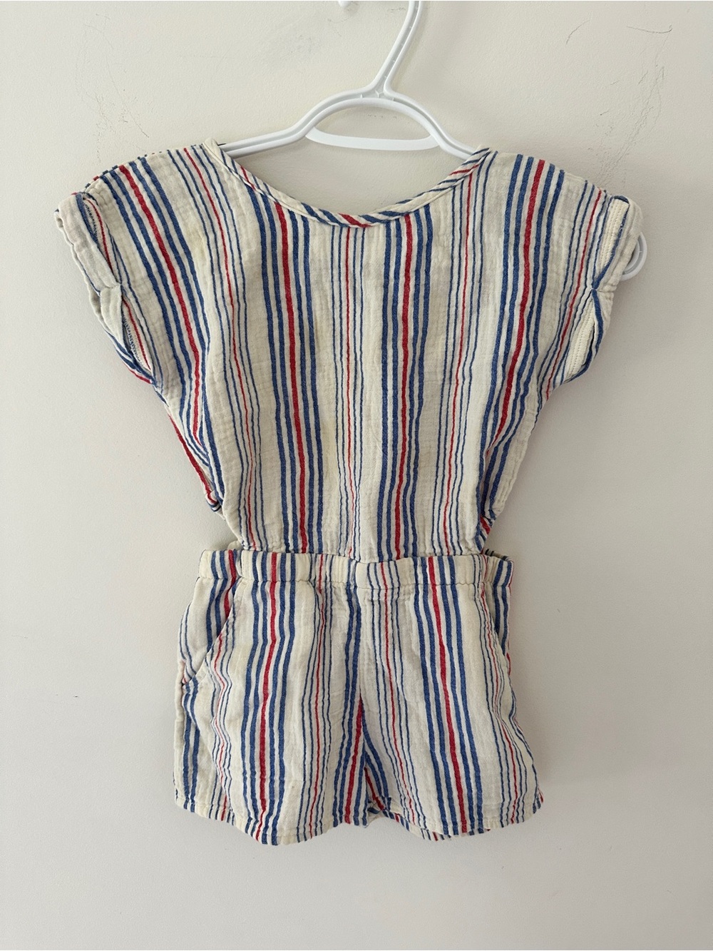Cat & Jack Striped Romper in Cream with Red & Blue Vertical Stripes